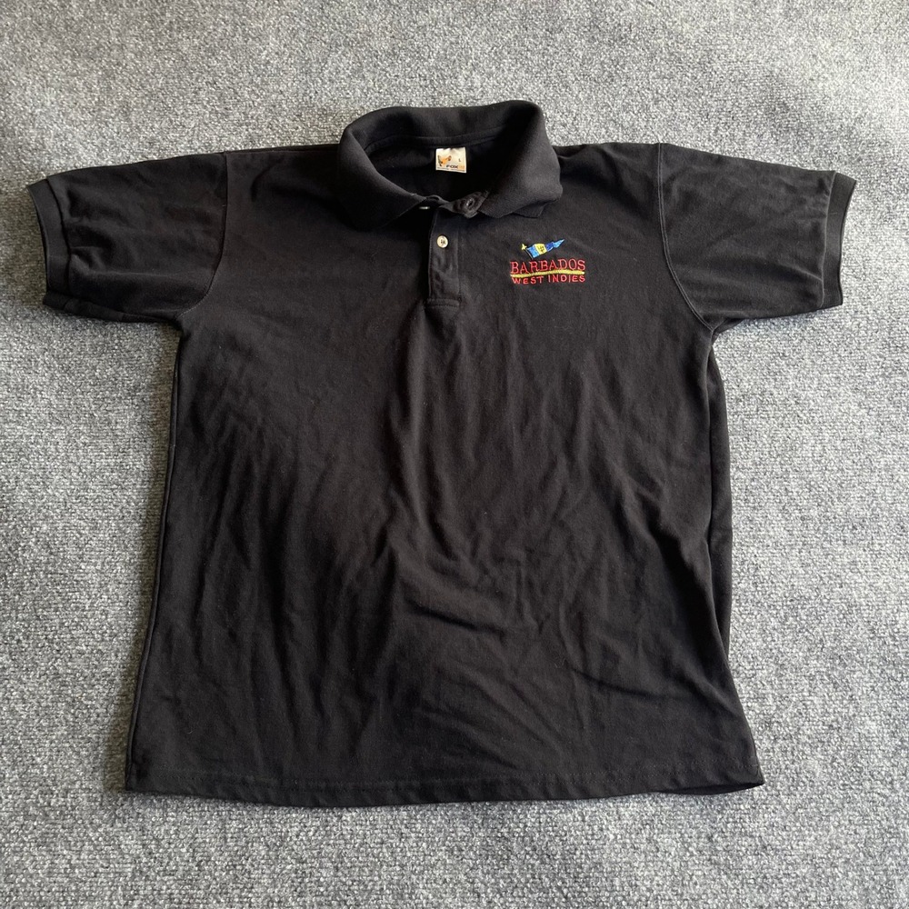 Foxin Mens Barbados West Indies Embroidered Polo Shirt Black Large Short Sleeve